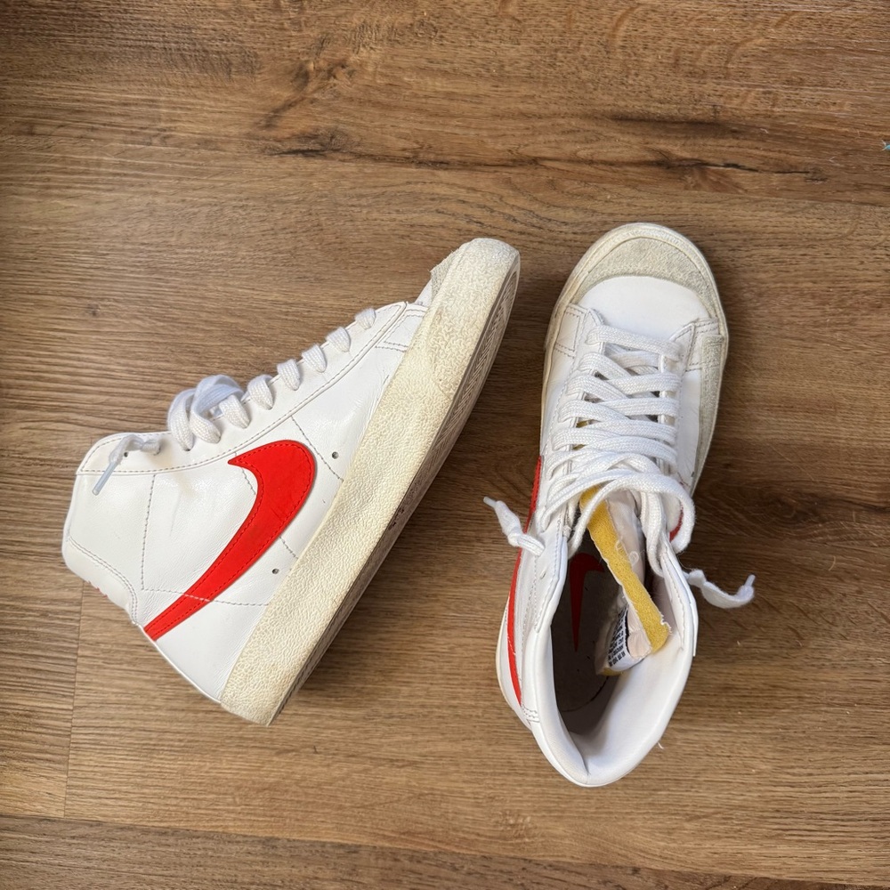 Nike White and Red High-Top Blazer Sneakers